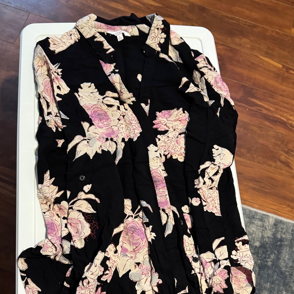 Candie's Black and Pink Floral Button Down Shirt
